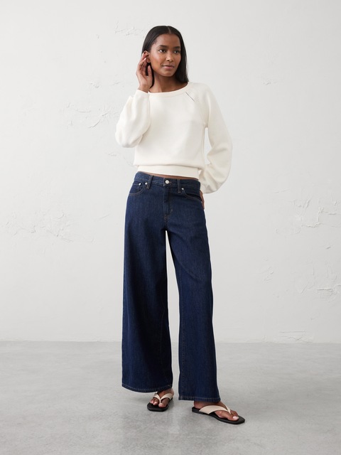 Cotton Pointelle Volume-Sleeve Sweater