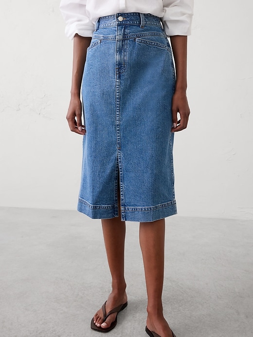 Denim Slit-Front Midi Skirt | Banana Republic Factory