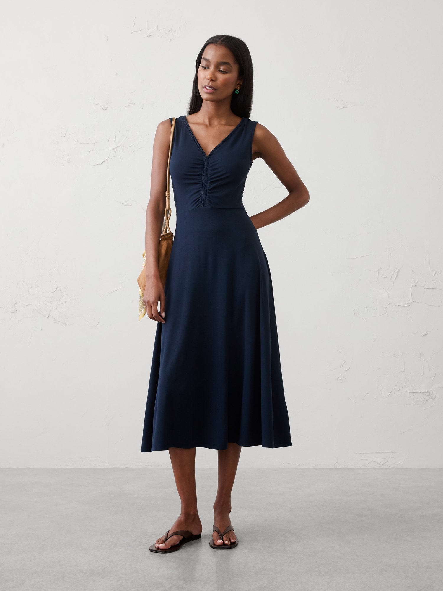 Image number 1 showing, Shirred V-Neck Midi Dress