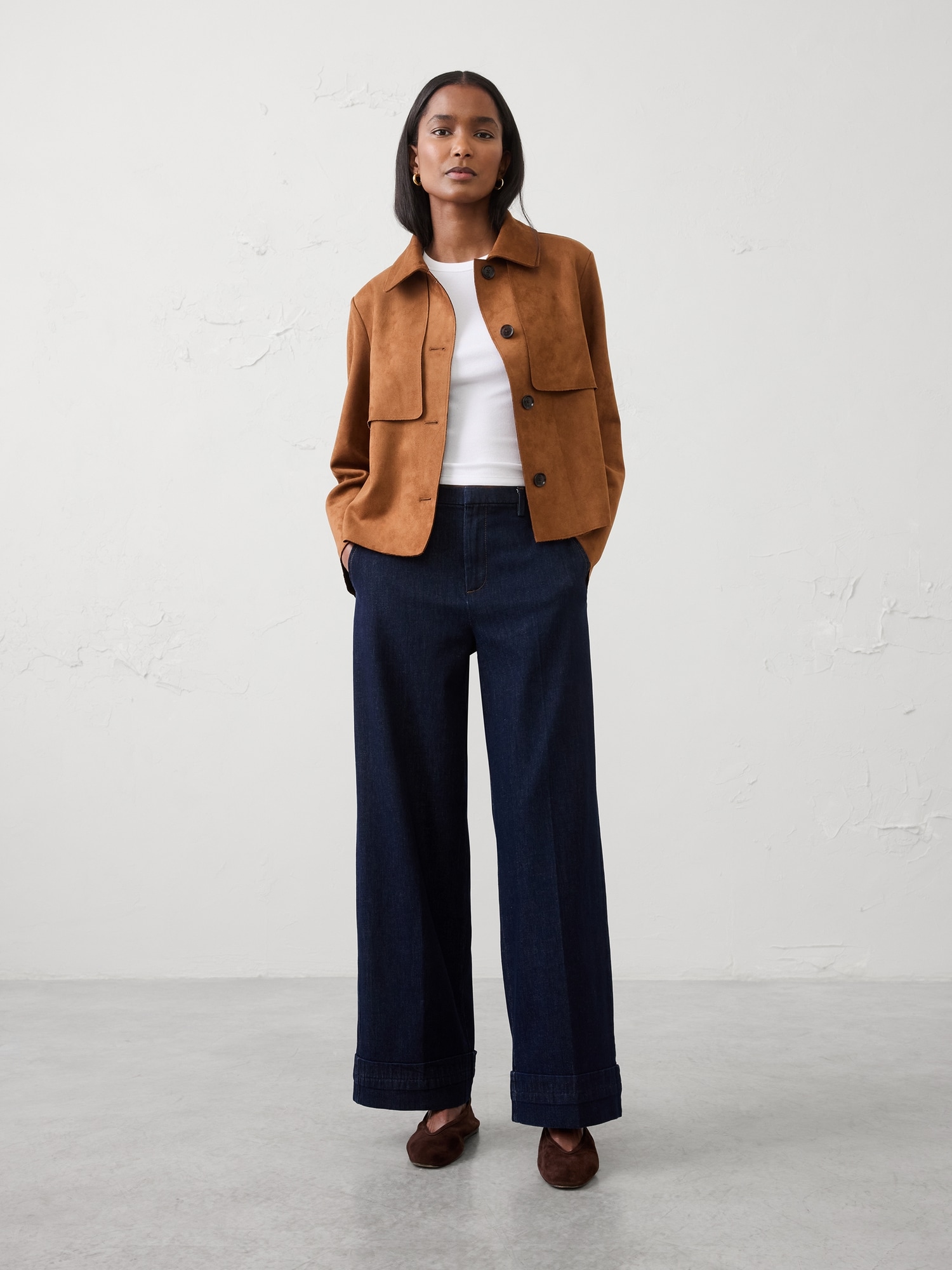 Image number 1 showing, Wide-Leg Mid-Rise Cuffed Jean
