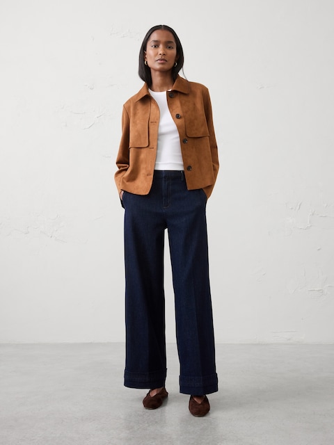 Wide-Leg Mid-Rise Cuffed Jean