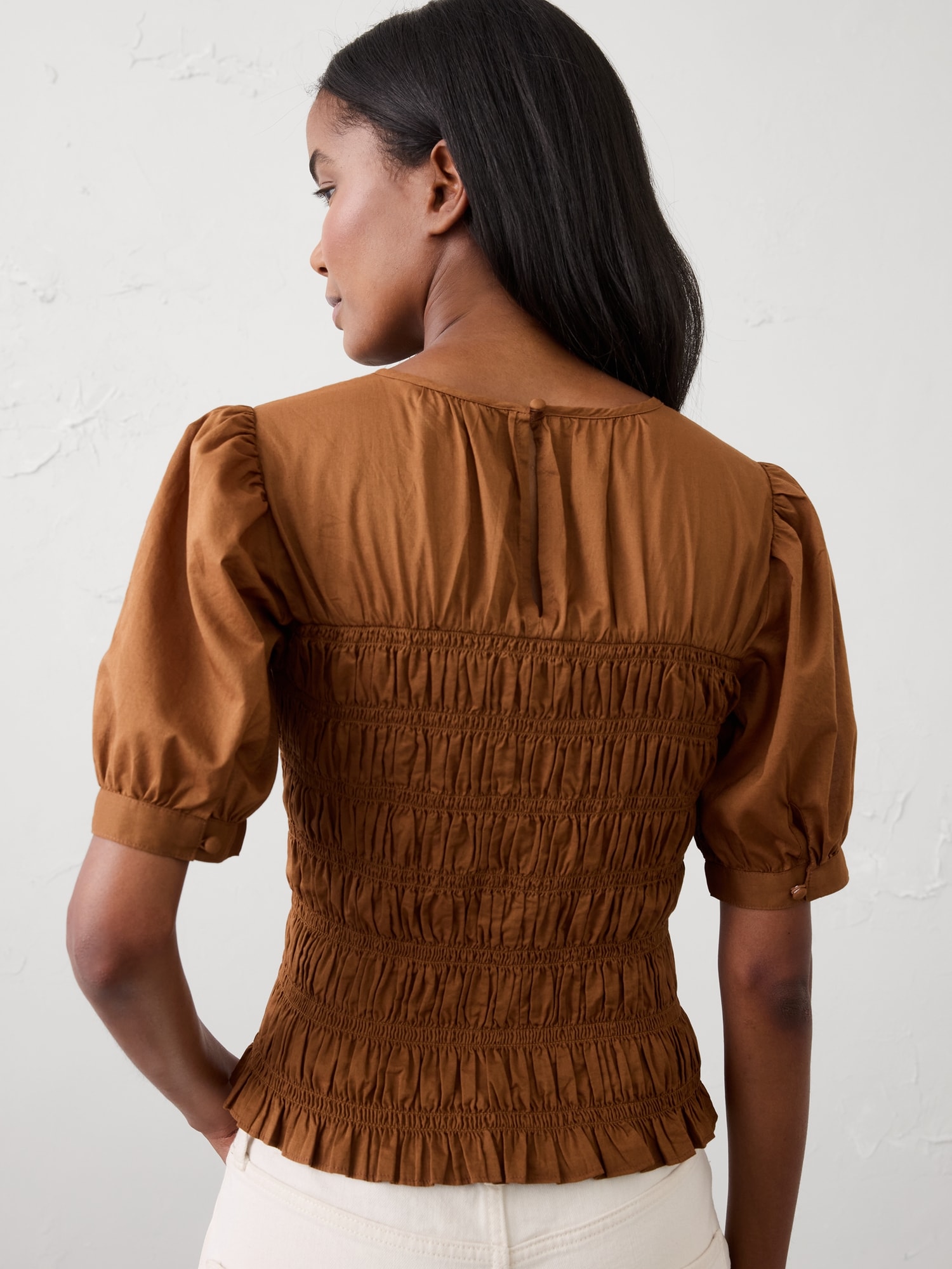 Image number 2 showing, High-Neck Smocked Cropped Top