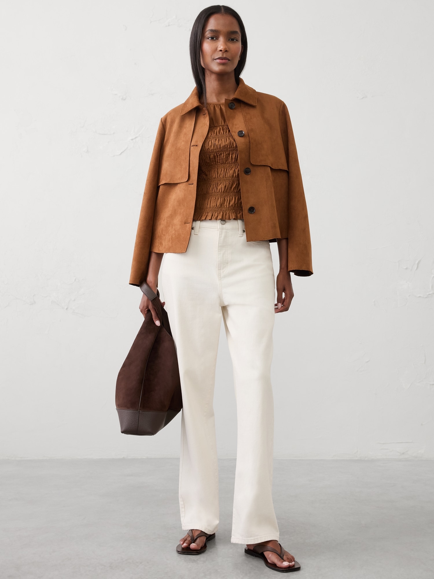 Image number 3 showing, High-Neck Smocked Cropped Top