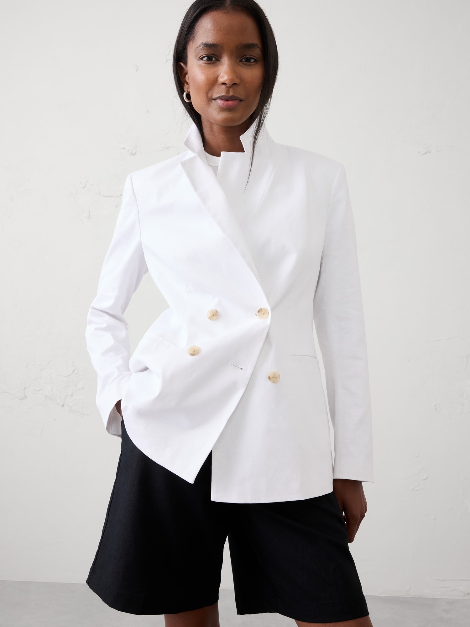 Image number 1 showing, Linen-Blend Double Breasted Blazer