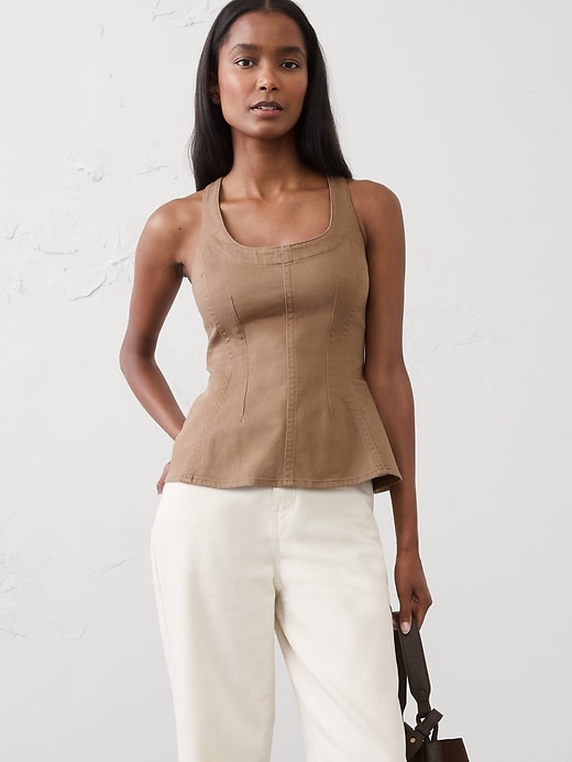 Denim Scoop-Neck Peplum Top | Banana Republic Factory