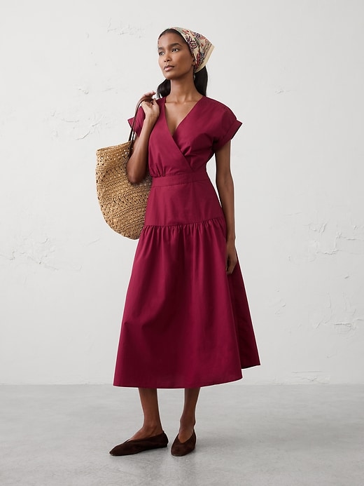 Poplin Surplice Midi Dress | Banana Republic Factory