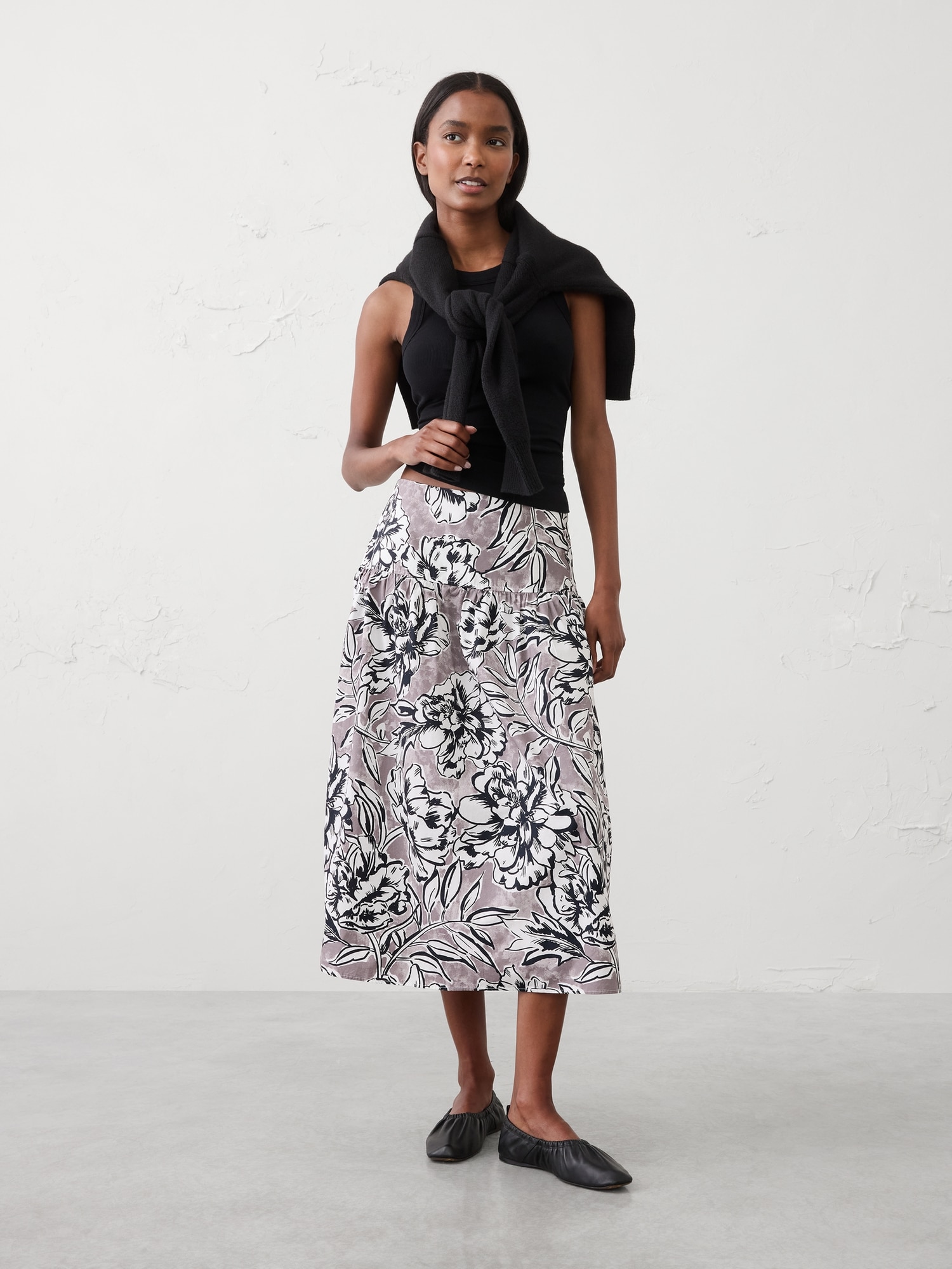 Image number 1 showing, Poplin Drop-Waist Midi Skirt