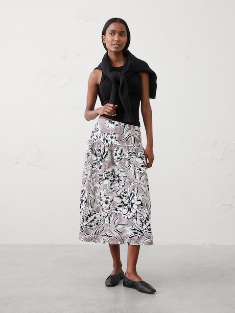 Poplin Drop-Waist Midi Skirt