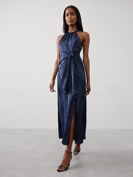 banana republic satin dress Halter Tie-Waist Maxi 100% Polyester. Top Satin Dresses | Banana