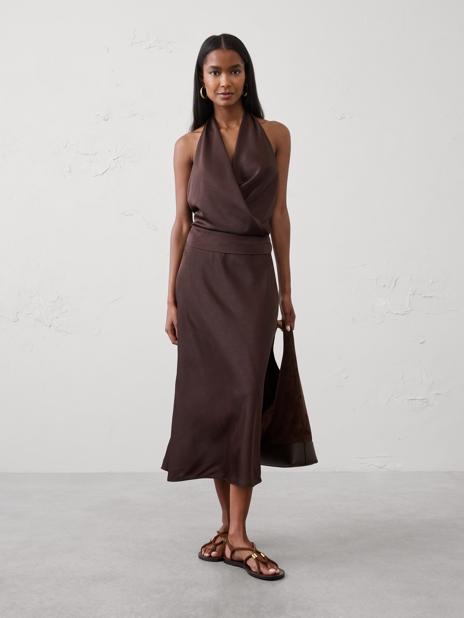 Image number 1 showing, Crushed Satin Midi Slip Skirt