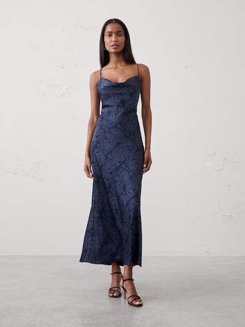 Satin Cowl-Neck Maxi Dress