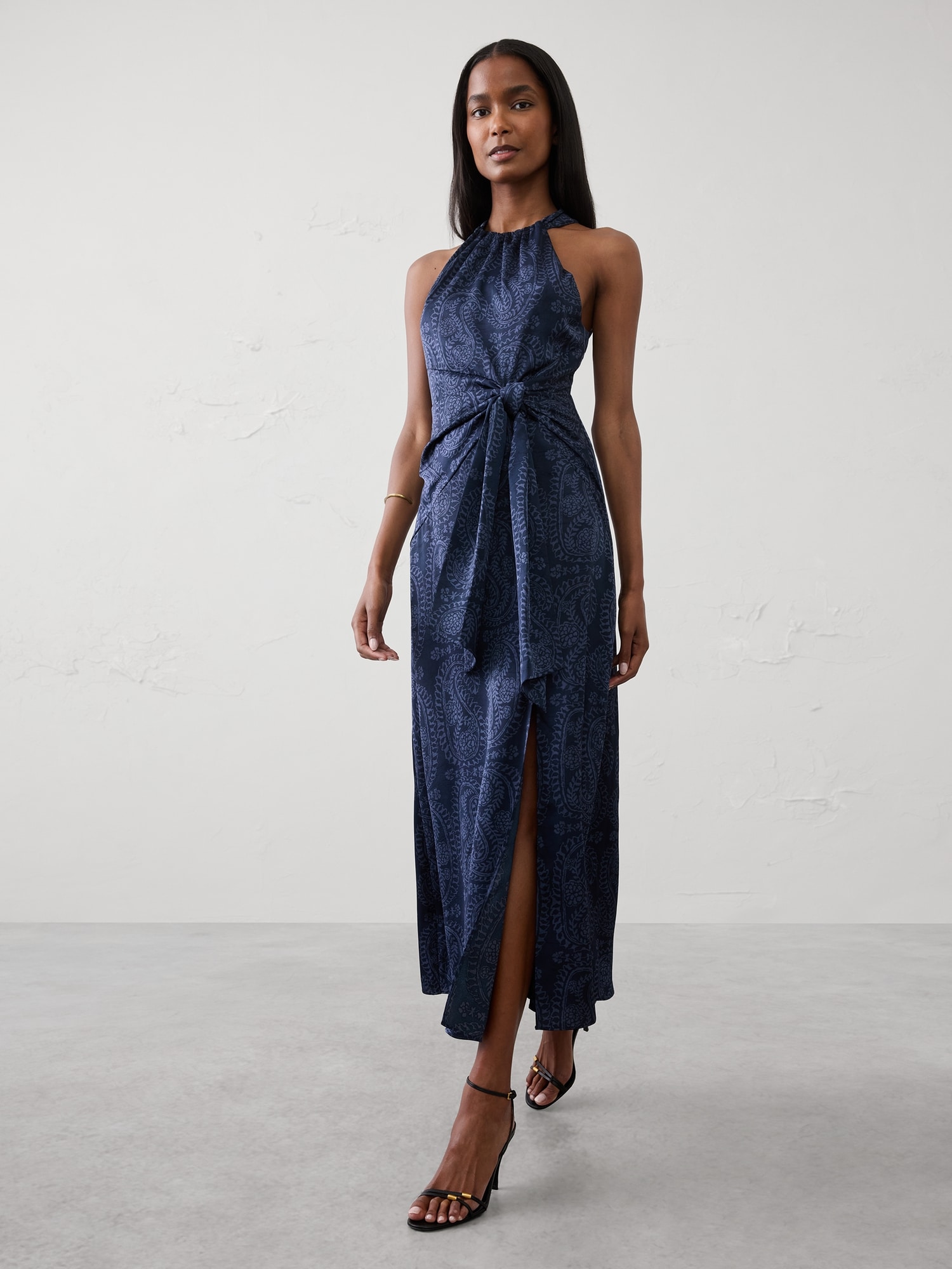 Image number 1 showing, Satin Halter Tie-Waist Maxi Dress
