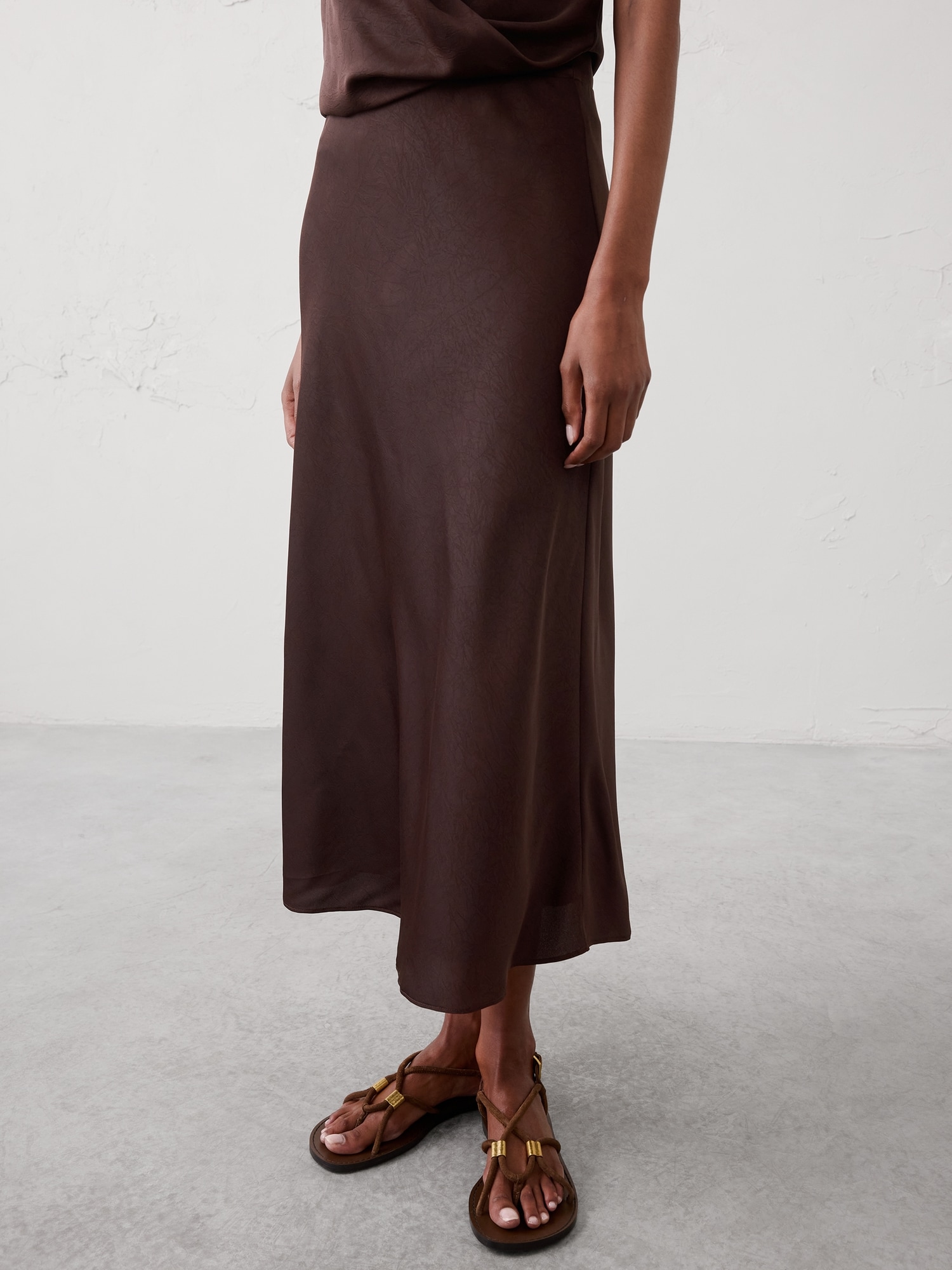 Image number 3 showing, Crushed Satin Midi Slip Skirt