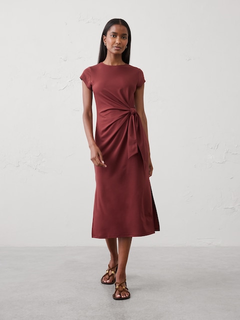 Side-Tie Knit Midi Dress