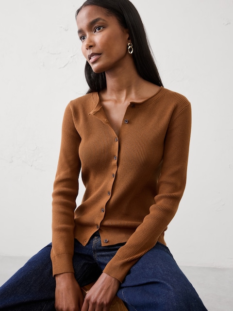 Cotton Ribbed Cardigan Sweater