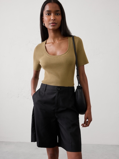 Cotton Ribbed Scoop-Neck Sweater