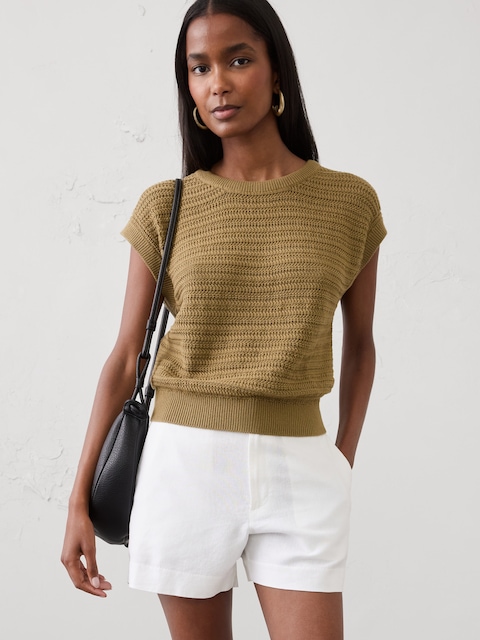Cotton Textured Cap-Sleeve Sweater