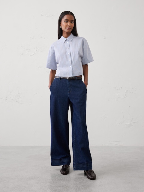 Wide-Leg Mid-Rise Cuffed Jean