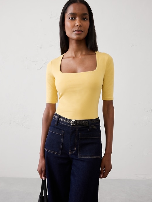 トップス 90s BANANA REPUBLIC Velor Cut-sew Soft Stretch Square-Neck Top | Banana Republic Factory