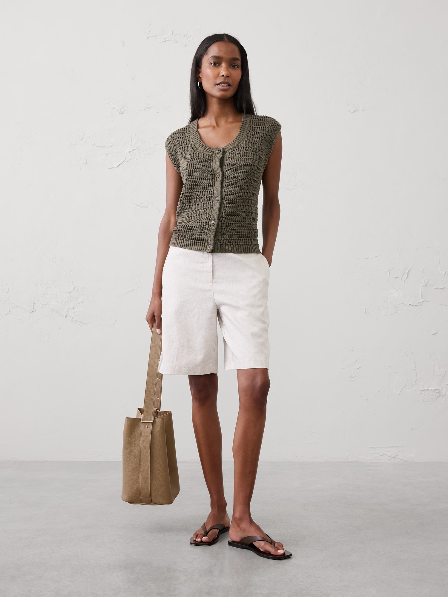 Image number 1 showing, High-Rise Linen-Blend Bermuda Short