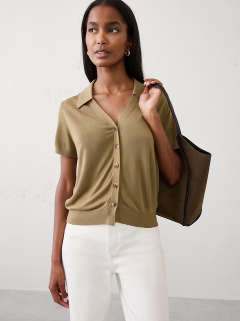 Button-Down V-Neck Sweater Polo