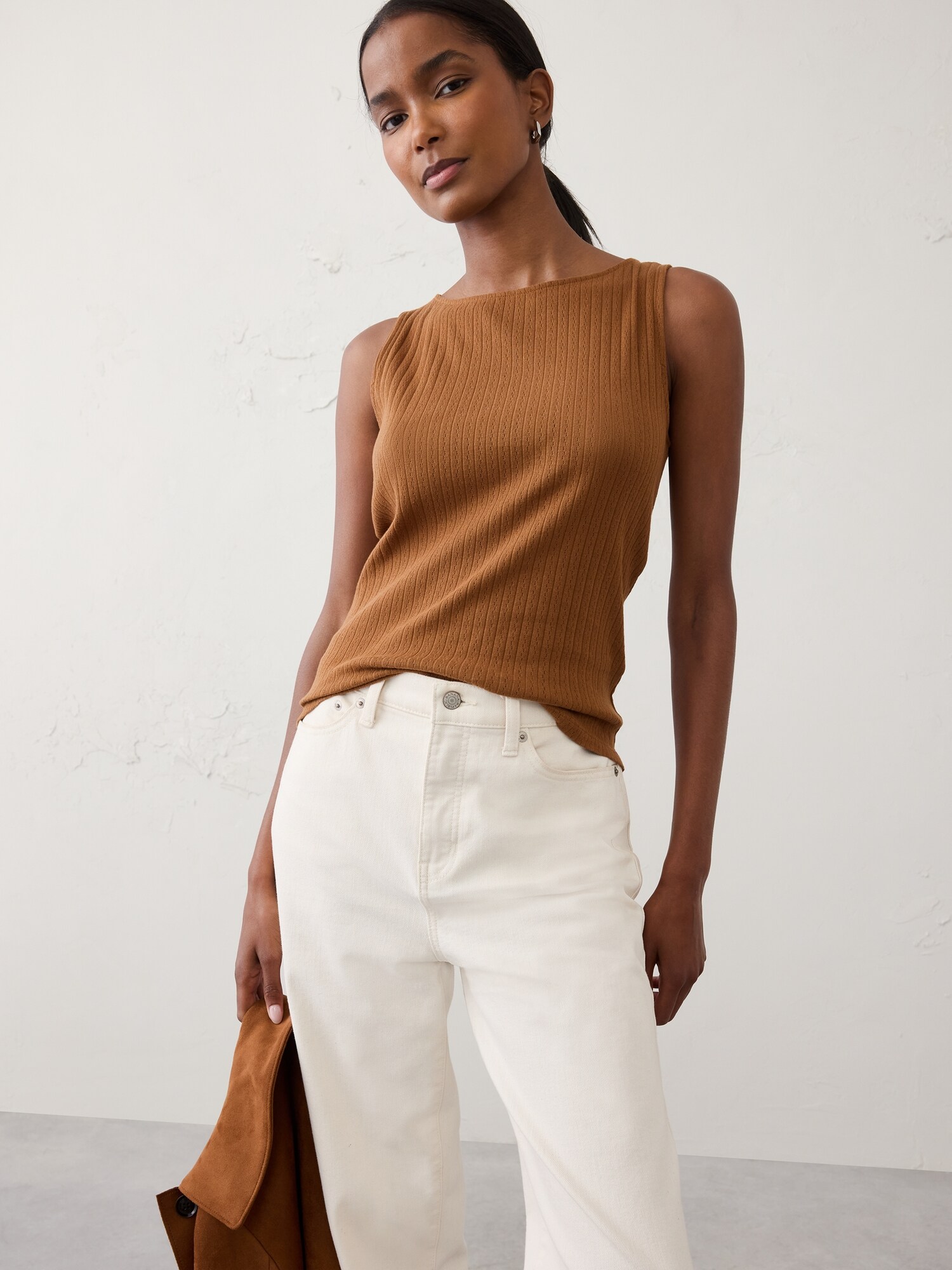 Image number 1 showing, Pointelle Ribbed Boatneck Top