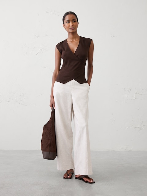 Pointelle Ribbed Wrap-Front Top