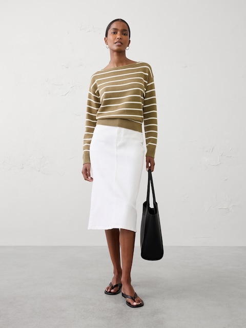 Cotton Striped Boat-Neck Sweater