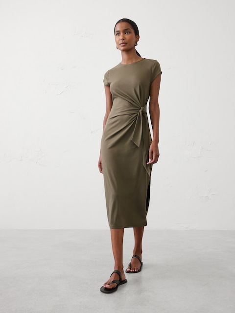 Side-Tie Knit Midi Dress