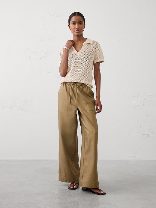 Wide-Leg Mid-Rise Utility Painters Twill Pull-On Pant | Banana
