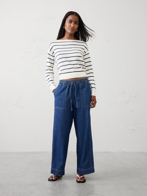 Wide-Leg Mid-Rise Pull-On Utility Jean