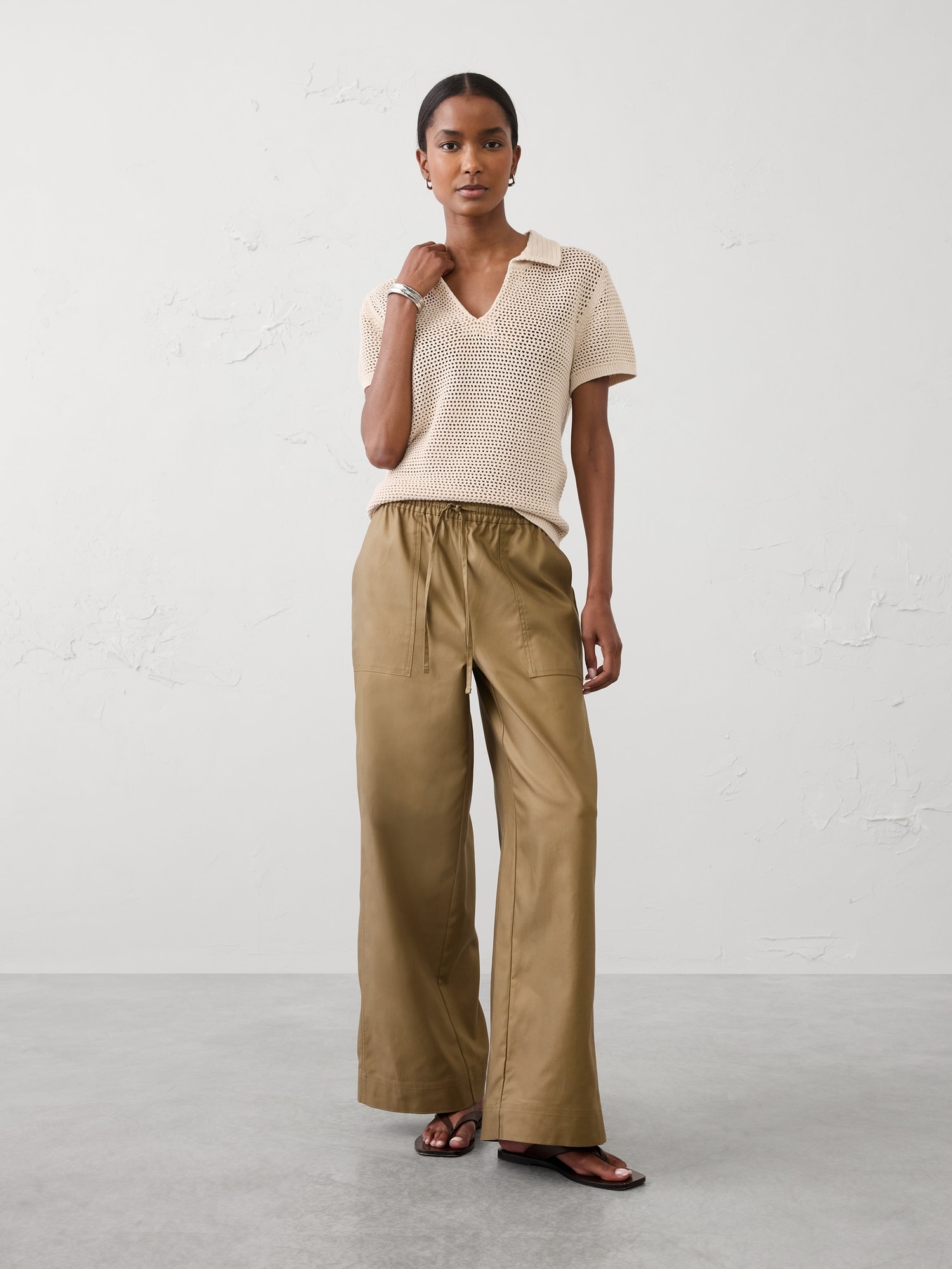 Image number 1 showing, Wide-Leg Mid-Rise Utility Painters Twill Pull-On Pant