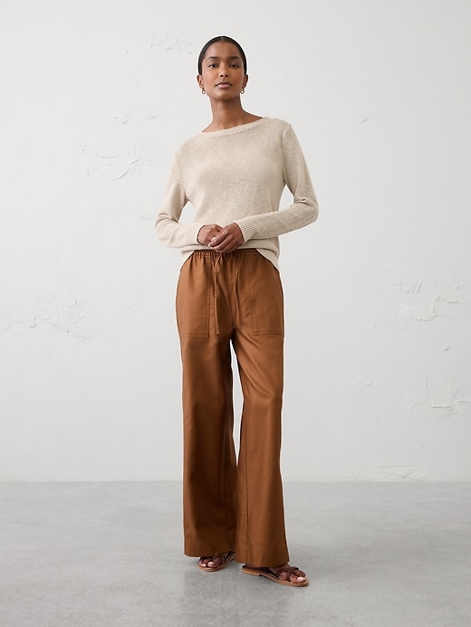 Relaxed-Fit Wide-Leg Mid-Rise Pull-On Twill Painters Pant | Banana