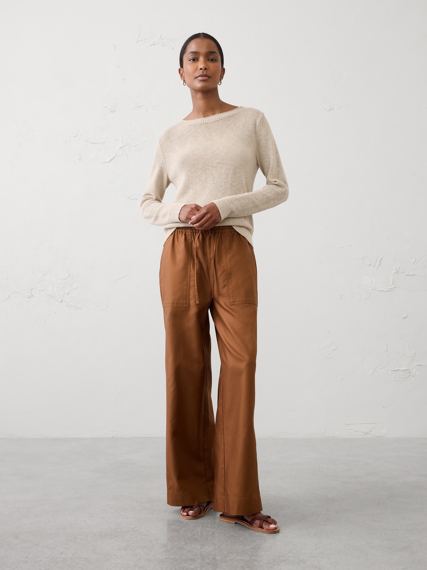 Image number 1 showing, Wide-Leg Mid-Rise Utility Painters Twill Pull-On Pant