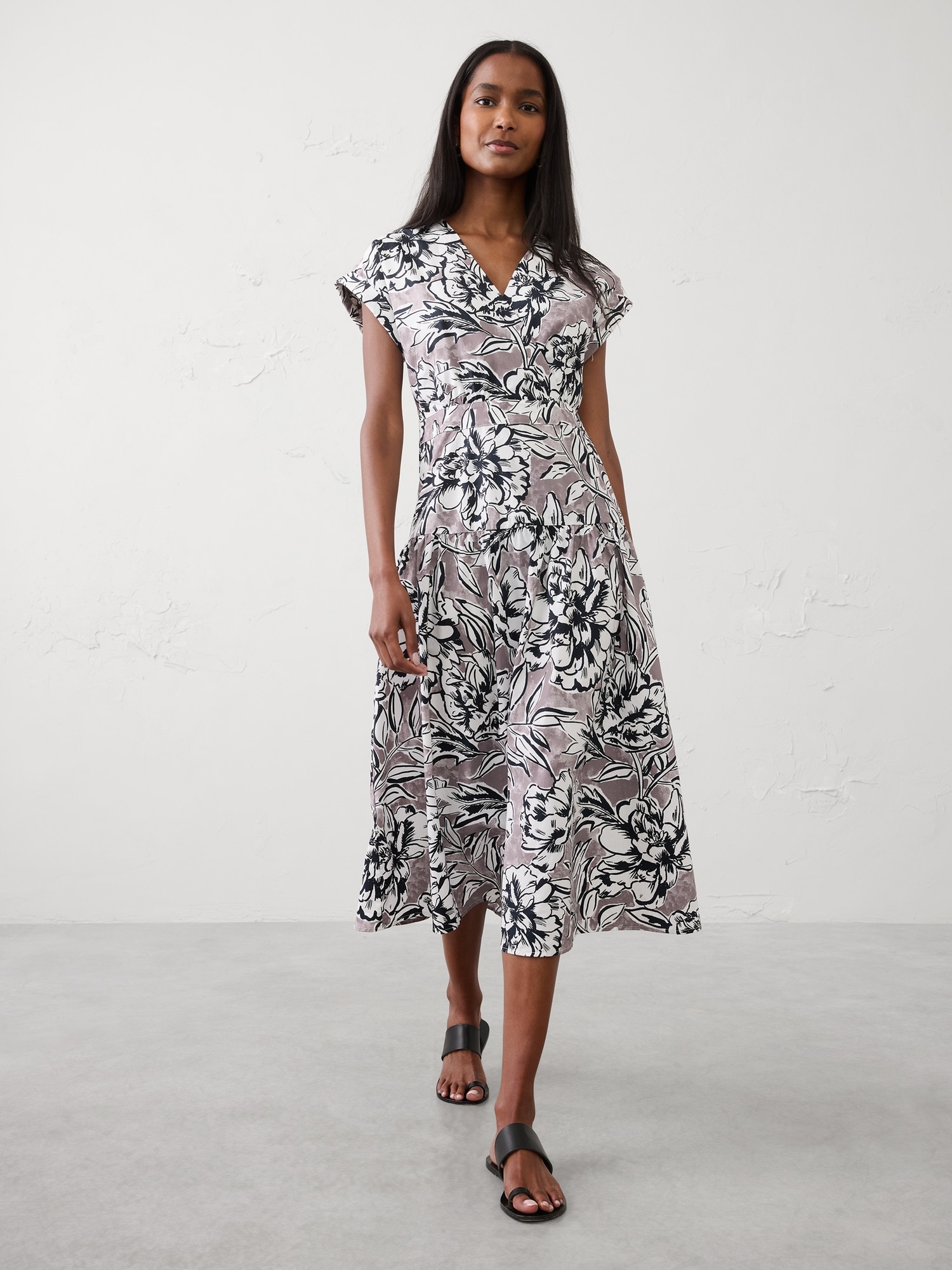 Image number 1 showing, Poplin Surplice Midi Dress
