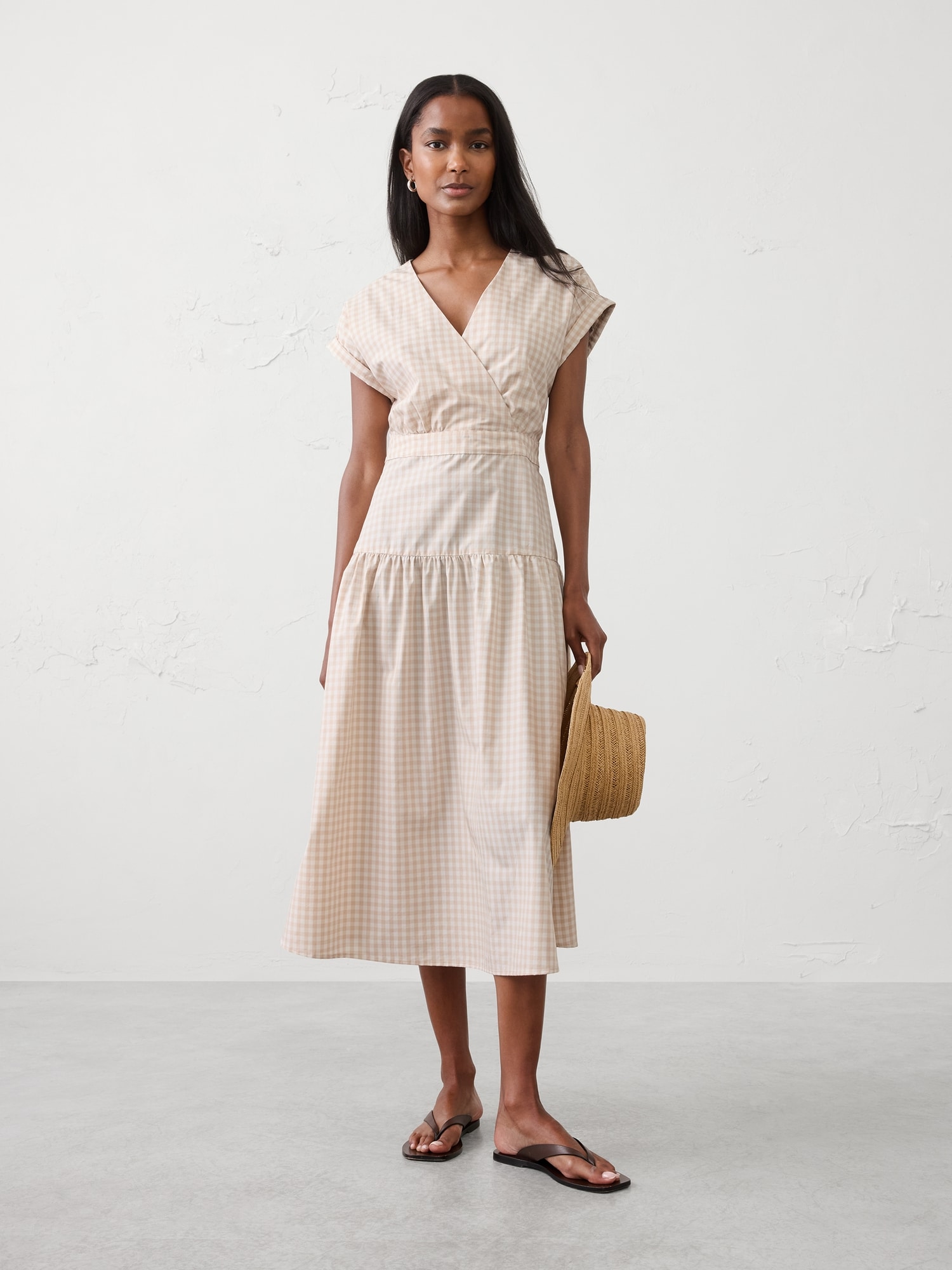 Image number 1 showing, Poplin Surplice Midi Dress