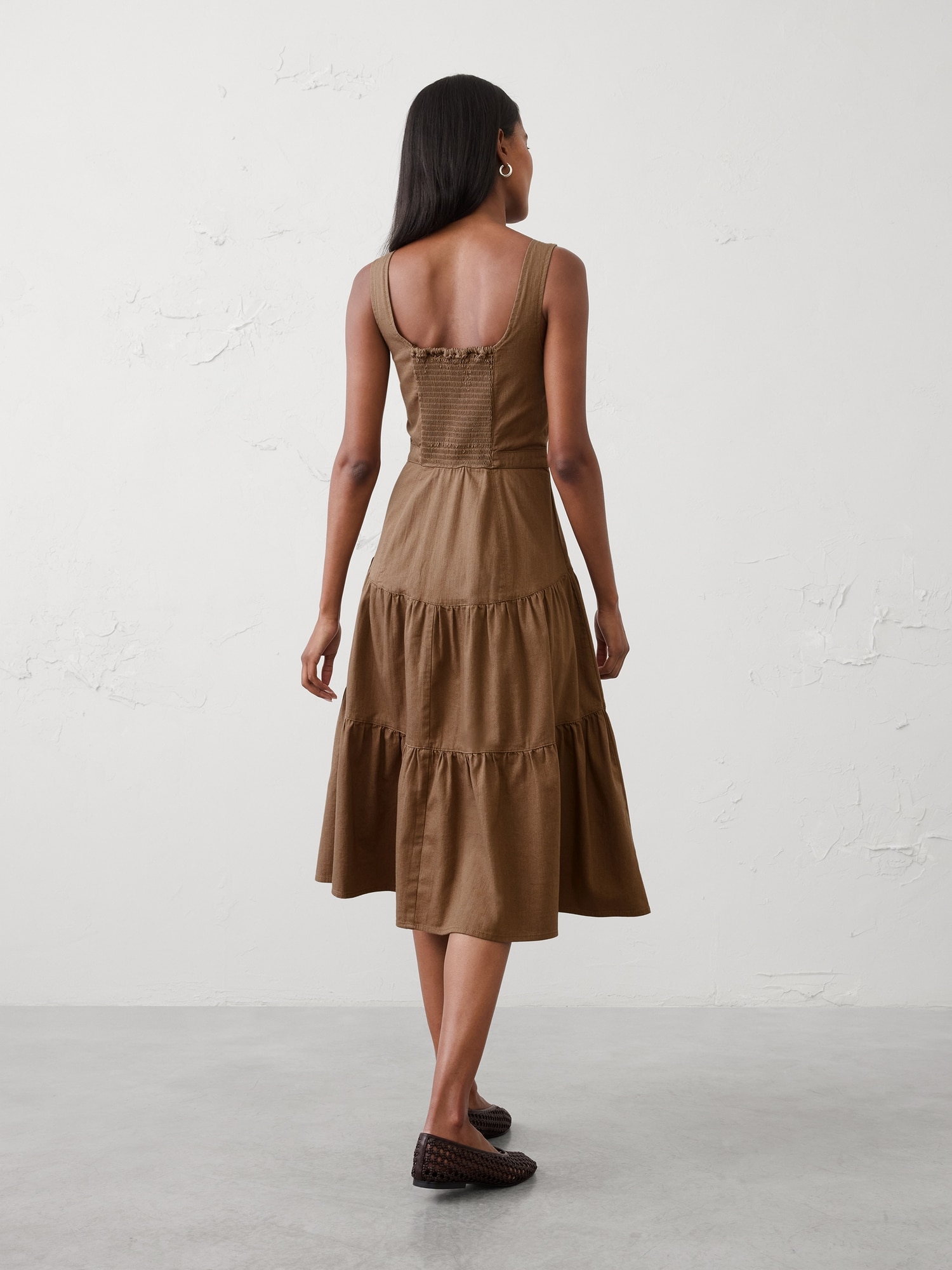 Image number 2 showing, Square-Neck Tiered Denim Midi Dress
