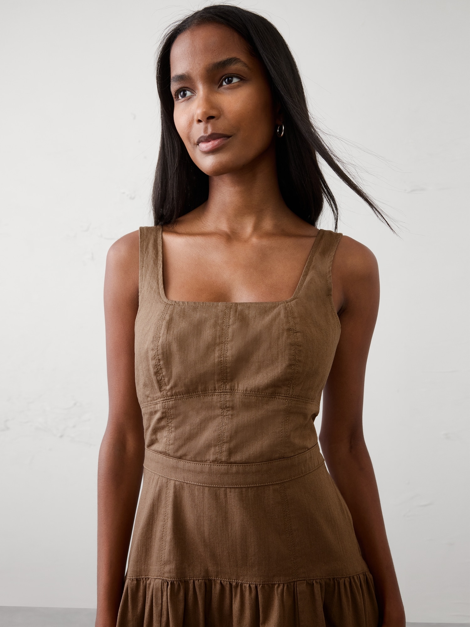Image number 3 showing, Square-Neck Tiered Denim Midi Dress