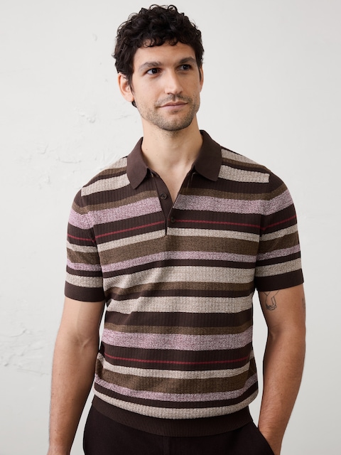 Textured Striped Sweater Polo