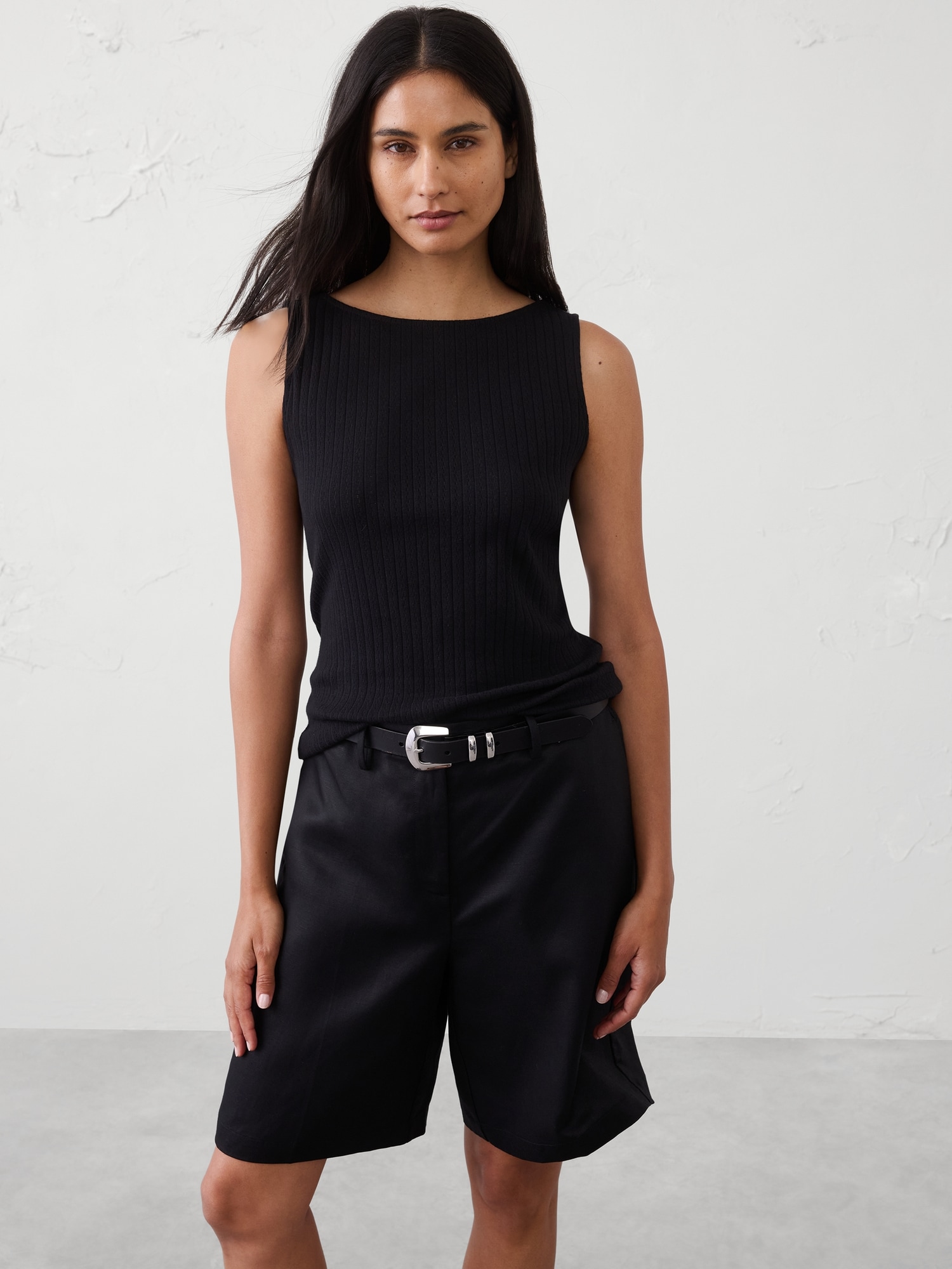 Image number 1 showing, Pointelle Ribbed Boatneck Top