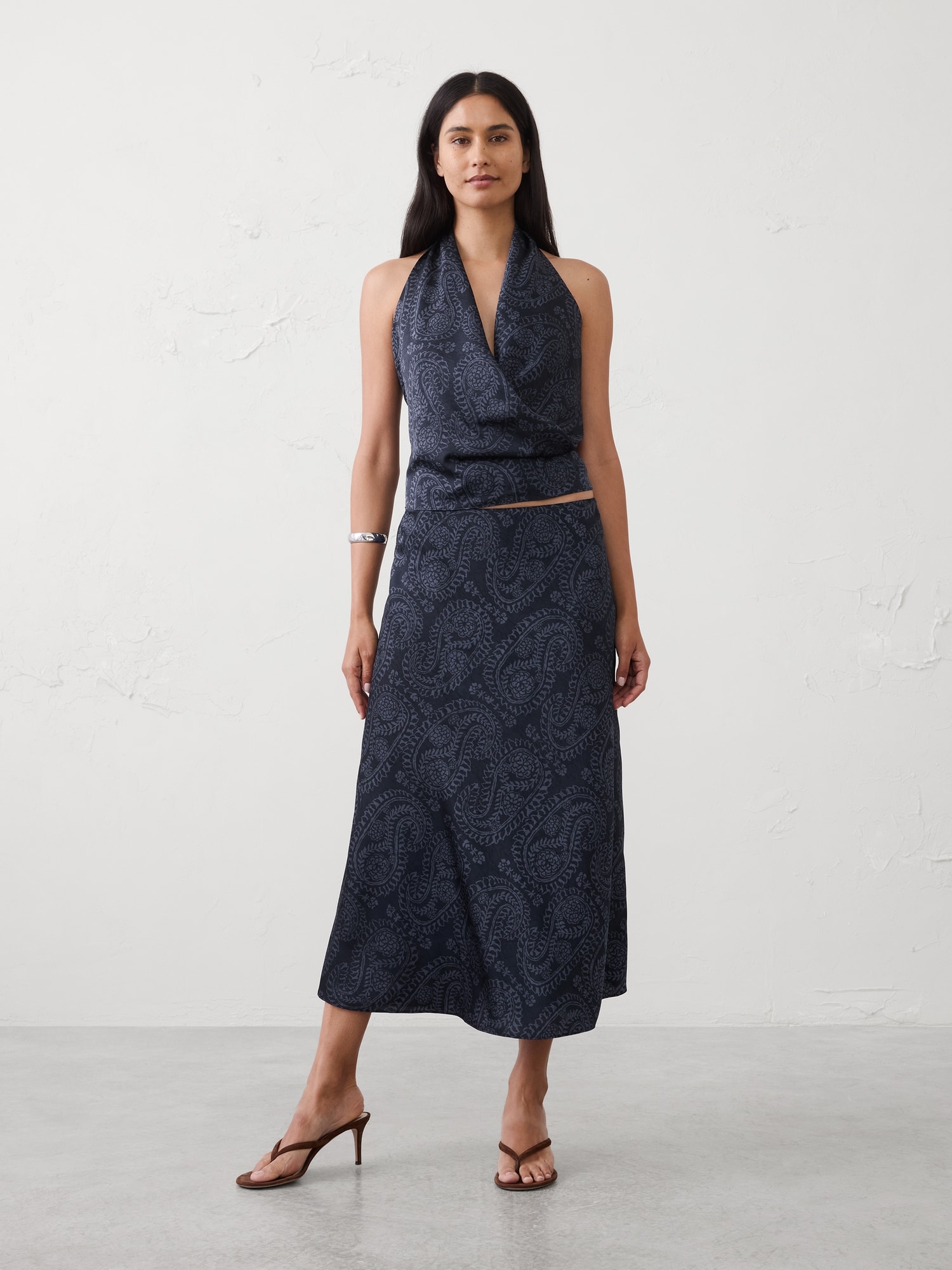 Image number 1 showing, Crushed Satin Midi Slip Skirt