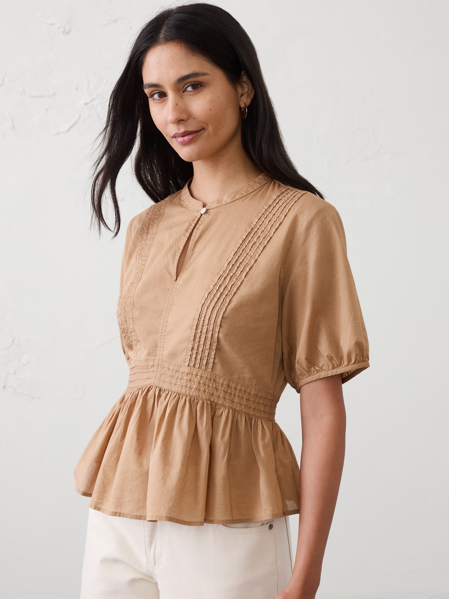 Image number 1 showing, Picot Peplum-Hem Top