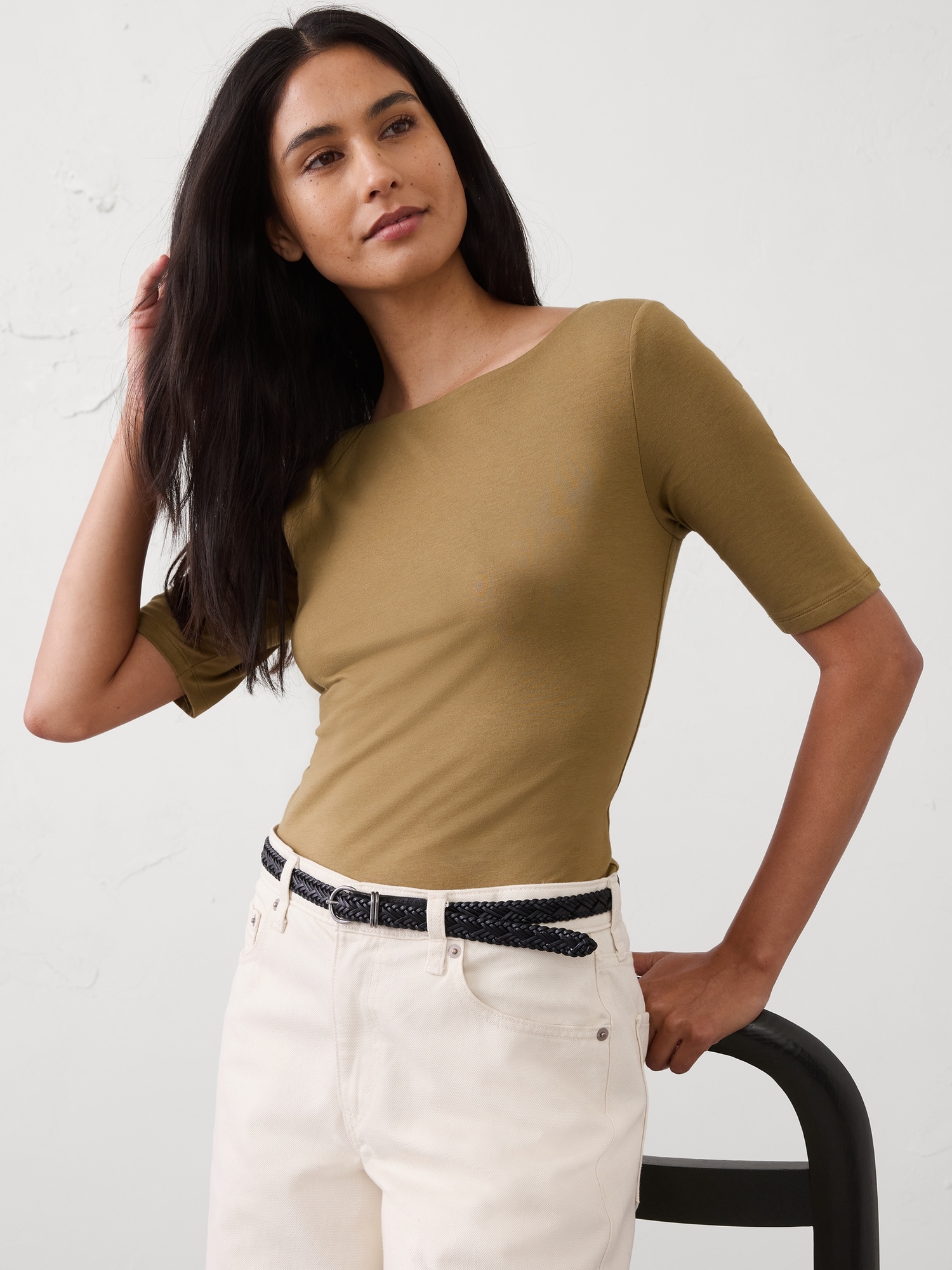 Image number 1 showing, Soft Stretch Elbow-Sleeve Top