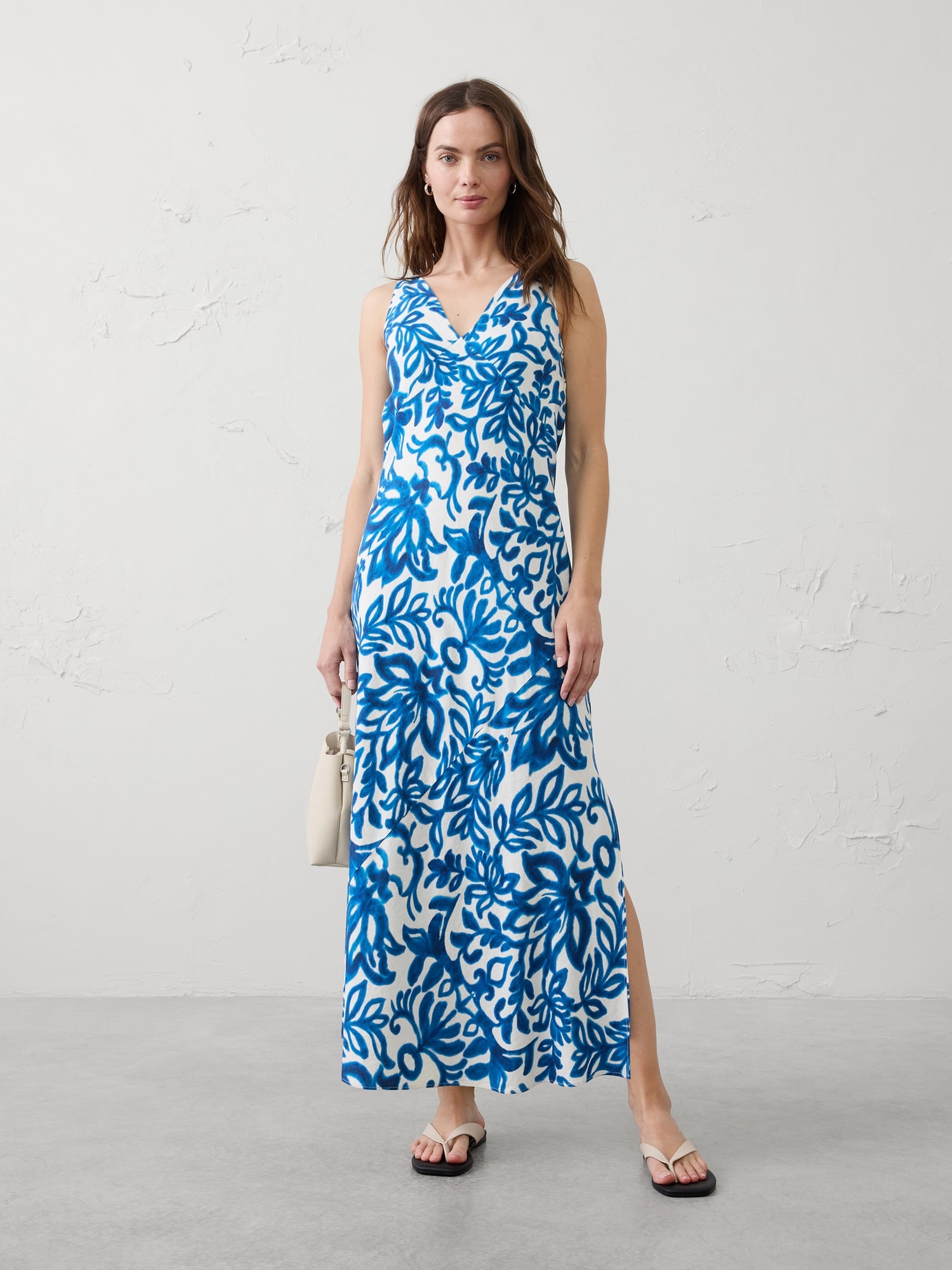 Image number 1 showing, Linen-Blend Side-Slit Maxi Dress