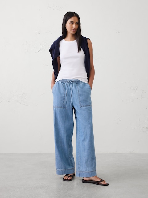 Wide-Leg Mid-Rise Pull-On Utility Jean