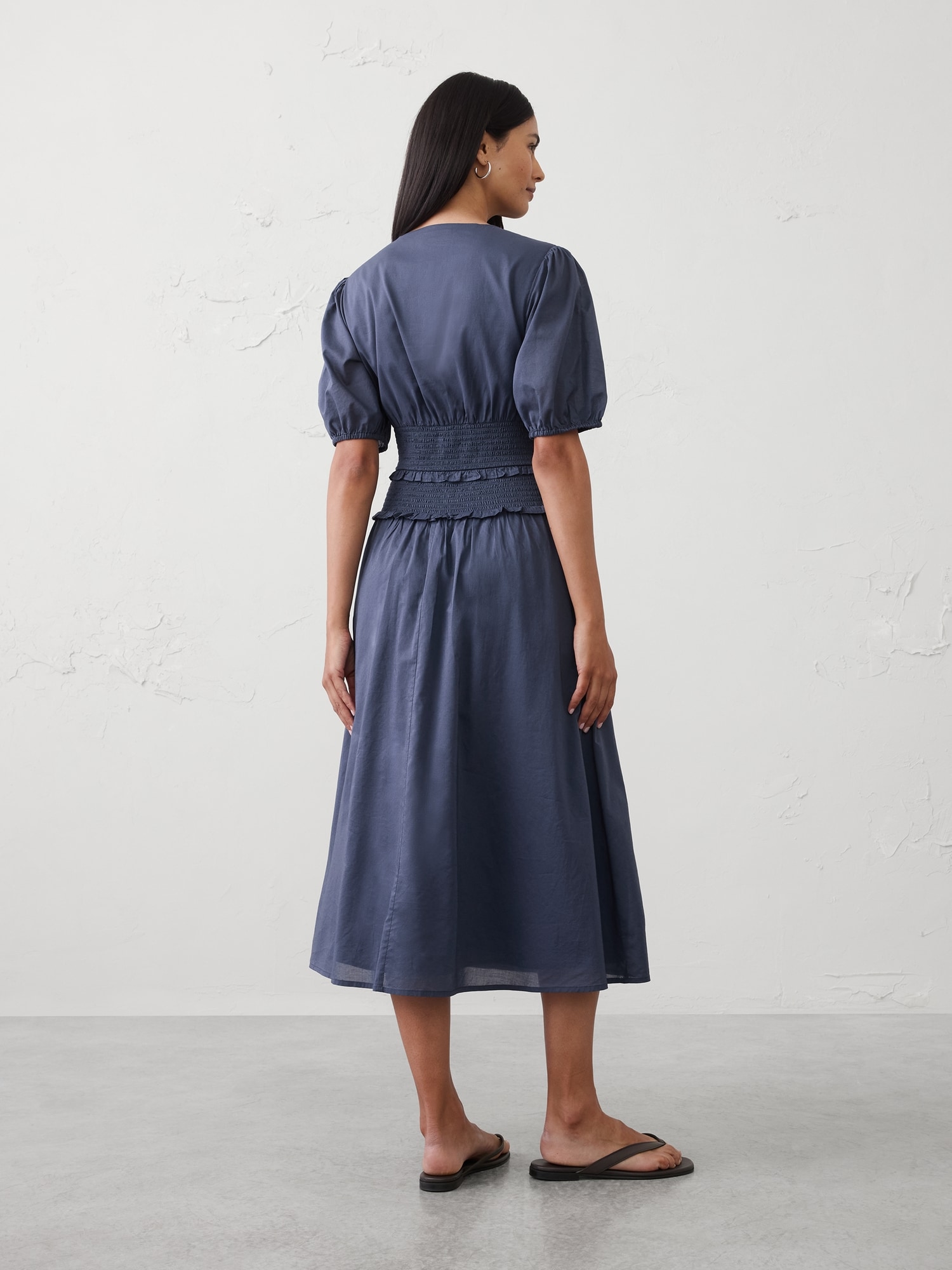 Image number 2 showing, Puff-Sleeve Smocked-Waist Midi Dress
