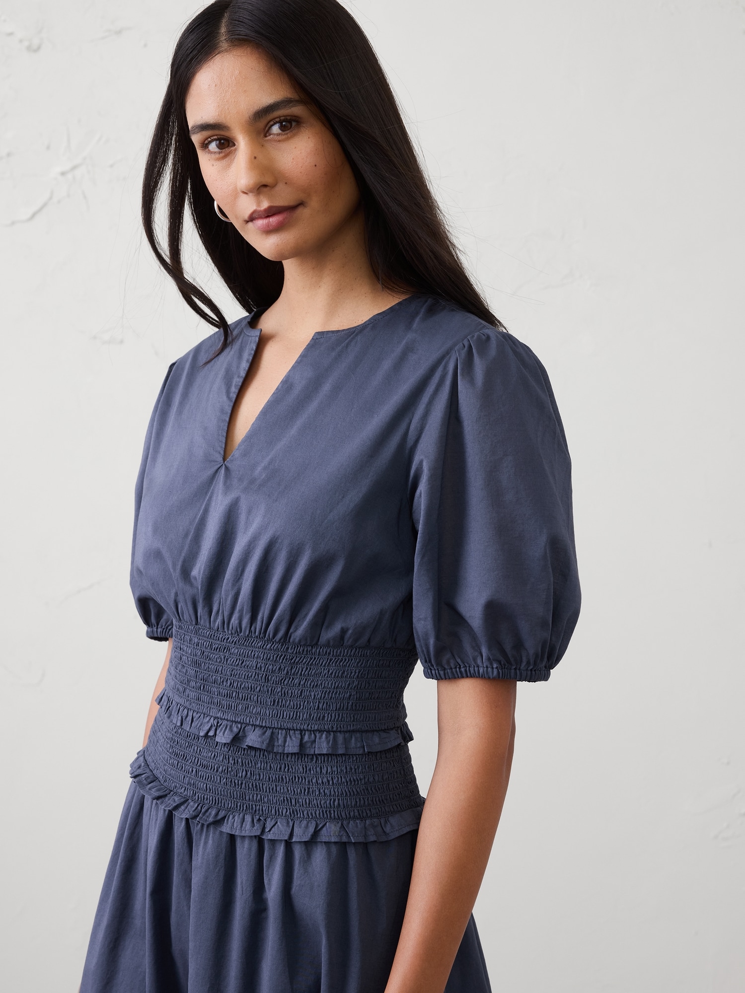 Image number 3 showing, Puff-Sleeve Smocked-Waist Midi Dress