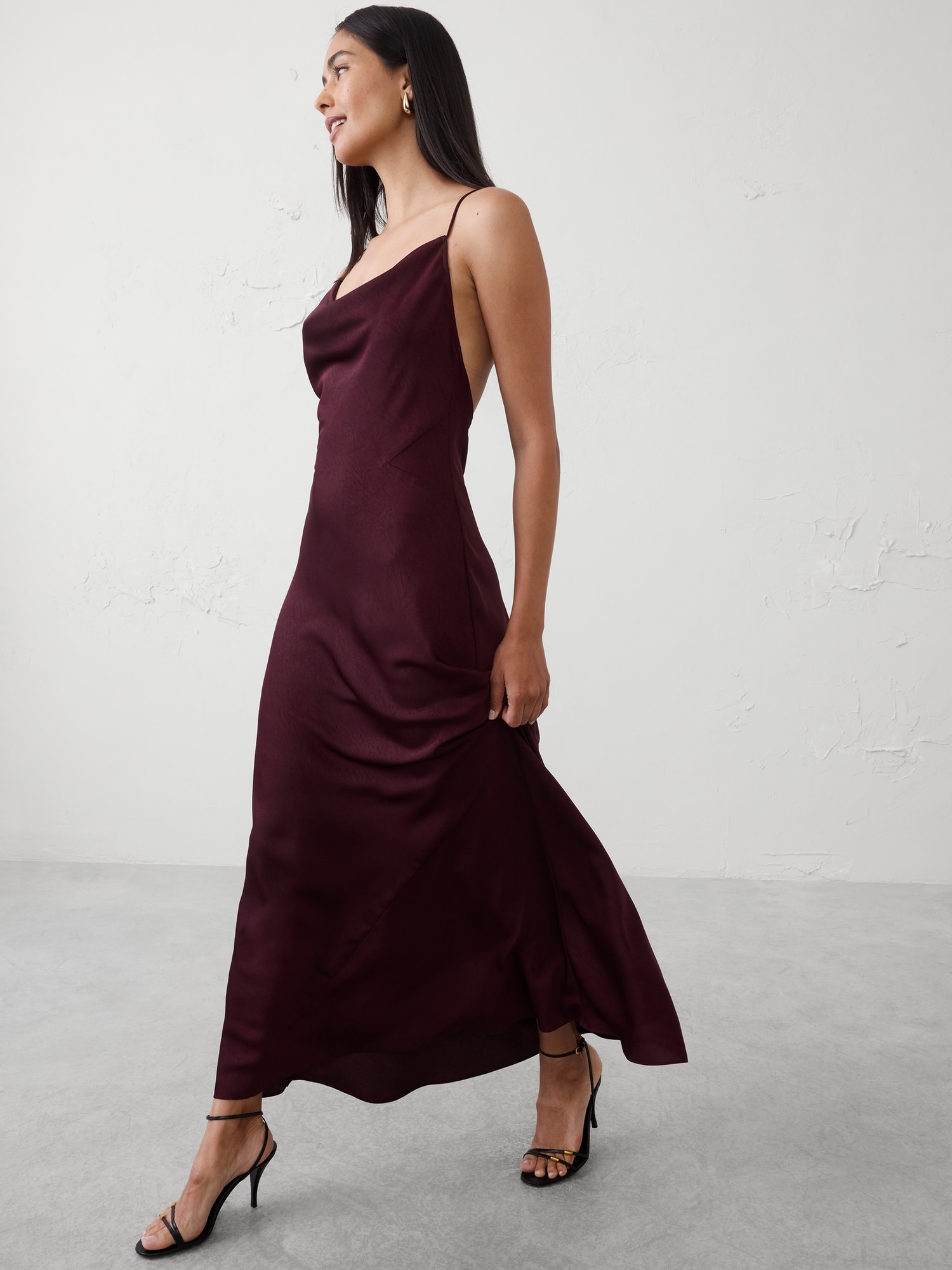 Image number 1 showing, Satin Cowl-Neck Maxi Dress