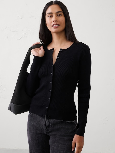Cotton Ribbed Cardigan Sweater