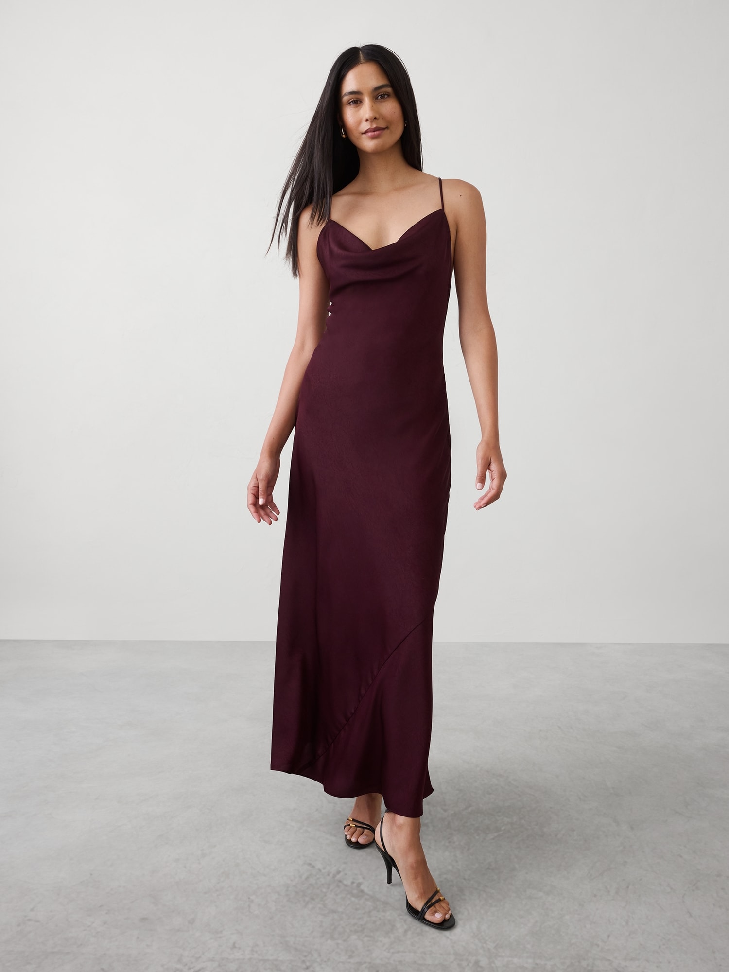 Image number 3 showing, Satin Cowl-Neck Maxi Dress